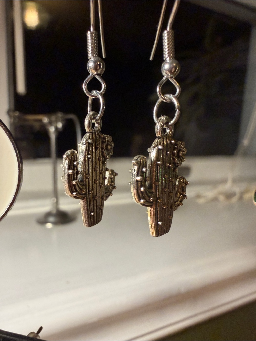 Cactus Dangle Earrings in Silver - Picture 2 of 2